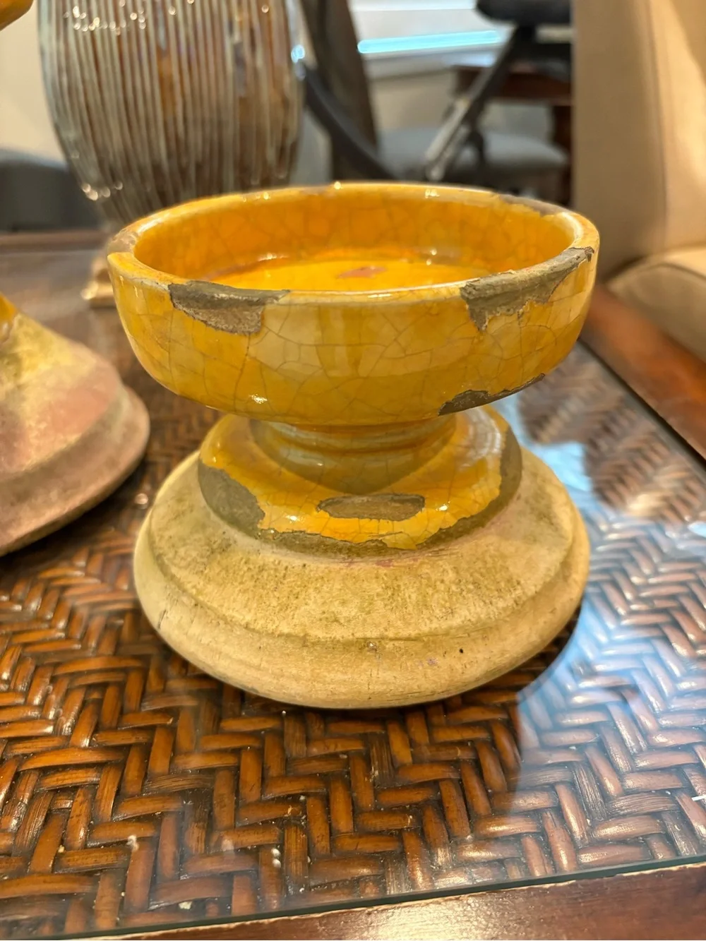 Pottery Barn Yellow Pedestal Set